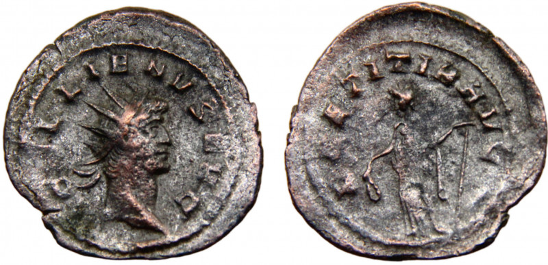 Roma Empire Gallienus BL Antoninianus AD 256-257 Mediolanum mint Laetitia standi...