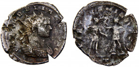 Roma Empire Aurelian BL Antoninianus AD 271 Mediolanum mint Aurelian standing left on right, holding Victory and spear, facing soldier to left, holdin...