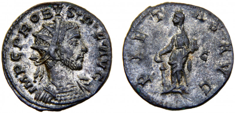 Roma Empire Probus BL Antoninianus AD 282 Lugdunum mint Pietas standing front, h...