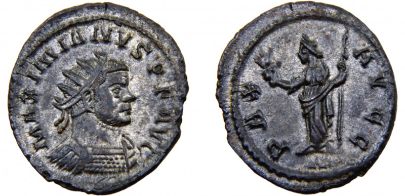 Roma Empire Maximian I BL Antoninianus AD 286-305 Lugdunum mint Pax standing fac...