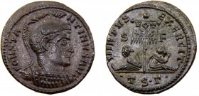Roma Empire Constantine I BL Nummus AD 320 Thessalonica mint Standard inscribed VOT / XX on two lines with captive seated on either side Blillon 2.63g...
