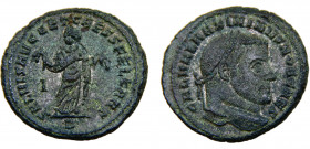 Roma Empire Maximian I AE Follis AD 298-299 Karthago mint Carthago standing, facing, holding fruit in each hand Bronze 9.83g RIC# 29b
