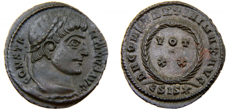 Roma Empire Constantine I AE Follis AD 320-321 Siscia mint VOT XX within wreath ...