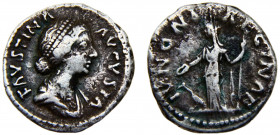 Roma Empire Faustina II AR Denarius AD 161-164 Rome mint Juno standing left, holding patera and scepter; peacock to left Silver 2.86g RIC# 696