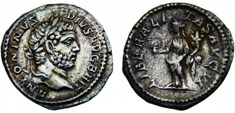Roma Empire Caracalla AR Denarius AD 210-213 Rome mint Liberalitas standing left...