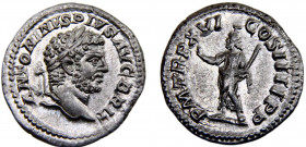 Roma Empire Caracalla AR Denarius AD 213 Rome mint Serapis standing left, raising hand and holding sceptre Silver 2.85g RIC# 244