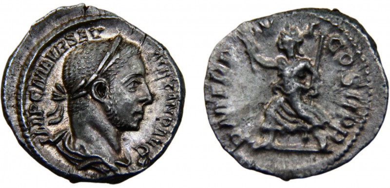 Roma Empire Severus Alexander AR Denarius AD 227 Rome mint Pax running left, hol...