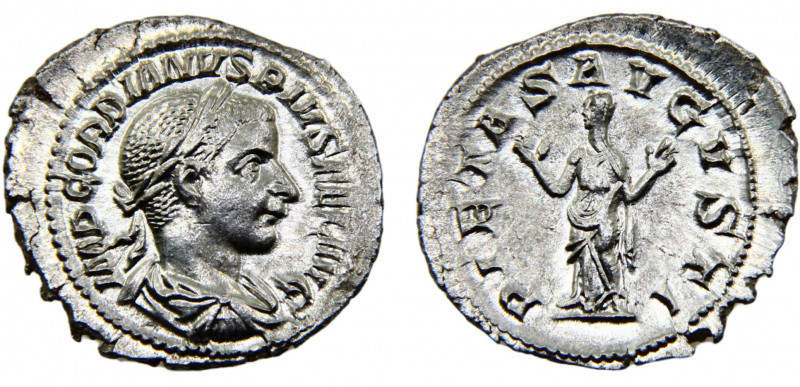 Roma Empire Gordian III AR Denarius AD 238-244 Rome mint Pietas standing facing,...