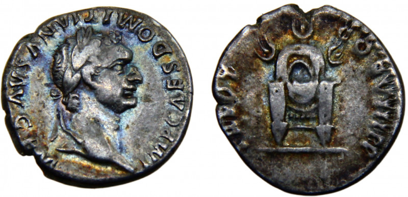Roma Empire Domitian AR Denarius AD 81 Rome mint Throne decked with grain-ears S...