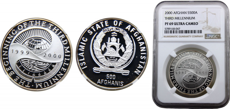 Afghanistan Islamic State 500 Afghanis 1999 Top Pop NGC PF69 Millennium Silver 1...