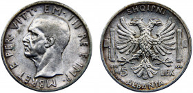 Albania Italian occupation Vittorio Emanuele III 5 Lek 1939 R Rome mint Silver 5.01g KM# 33