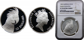 Australia Commonwealth Elizabeth II 10 Dollars 1993 (Mintage 22172) Top Pop NGC PF70 Palm Cockatoo Silver 20g KM# 221