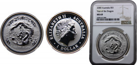 Australia Commonwealth Elizabeth II 1 Dollar 2000 (Mintage 118697) NGC MS69 Year of The Dragon Silver 31.1g KM# 424