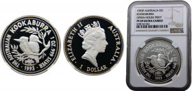 Australia Commonwealth Elizabeth II 1 Dollar 1993 P (Mintage 13000) NGC PF69 Australian Kookaburra Opera House Privy Mark Silver 31.1g KM# 212