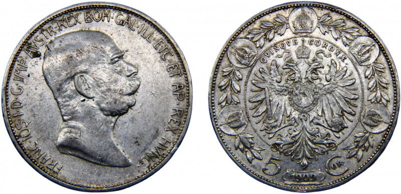 Austria Austro-Hungarian Empire Franz Joseph I 5 Corona 1909 Silver 23.95g KM# 2...