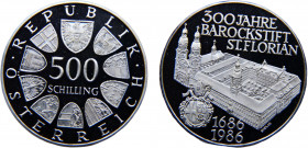 Austria Second Republic 500 Schilling 1986 Vienna mint(Mintage 96800) 300th Anniversary, St. Florian's Abbey Silver 24g KM# 2976
