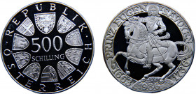 Austria Second Republic 500 Schilling 1986 Vienna mint(Mintage 99600) 250th Anniversary, Birth of Prince Eugene of Savoy Silver 24g KM# 2978