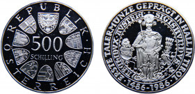 Austria Second Republic 500 Schilling 1986 Vienna mint(Mintage 99000) 500th Anniversary, First Thaler Coin Struck at Hall Mint Silver 24g KM# 2977