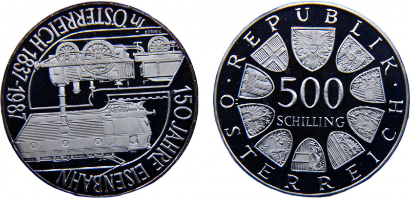 Austria Second Republic 500 Schilling 1987 Vienna mint(Mintage 94800) 150th Anni...