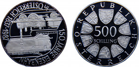Austria Second Republic 500 Schilling 1987 Vienna mint(Mintage 94800) 150th Anniversary, Austrian Railroad Silver 24g KM# 2981