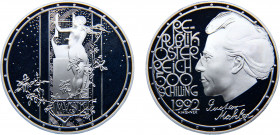 Austria Second Republic 500 Schilling 1992 Vienna mint(Mintage 64000) Gustav Mahler Silver 24g KM# 3010