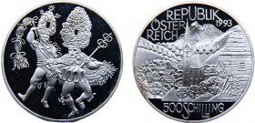 Austria Second Republic 500 Schilling 1993 Vienna mint(Mintage 60000) Alpine Region Silver 24g KM# 3014