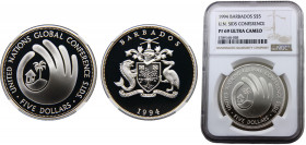Barbados Elizabeth II 5 Dollars 1994 (Mintage 500) Top Pop NGC PF69 UN Global SIDS Conference, Rare Silver 28.28g KM# 55