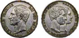 Belgium Kingdom Leopold I 5 Francs 1853 (Mintage 32000) Marriage of The Duke Silver 24.95g X# M2.1
