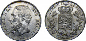Belgium Kingdom Leopold II 5 Francs 1868 Brussels mint Silver 25g KM# 24