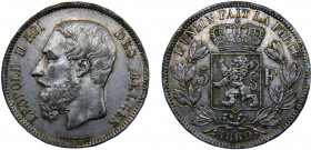 Belgium Kingdom Leopold II 5 Francs 1869 Brussels mint Silver 24.92g KM# 24