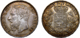 Belgium Kingdom Leopold II 5 Francs 1873 Brussels mint Silver 24.97g KM# 24