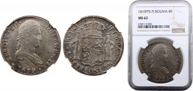 Bolivia Spanish colony Fernando VII 8 Reales 1819 PTS PJ Potosi mint NGC MS62 Silver KM# 84