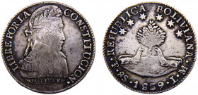 Bolivia Republic 8 Soles 1839 PTS LM Potosi mint Silver 26.93g KM# 97
