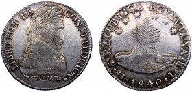 Bolivia Republic 8 Soles 1840 PTS LR Potosi mint Silver 26.92g KM# 97