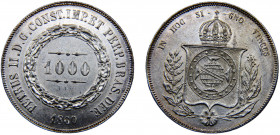 Brazil Empire Pedro II 1000 Reis 1860 Silver 12.58g KM# 465