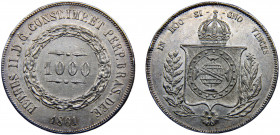 Brazil Empire Pedro II 1000 Reis 1861 Silver 12.6g KM# 465