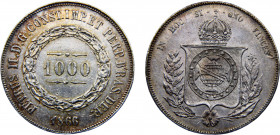Brazil Empire Pedro II 1000 Reis 1866 Silver 12.7g KM# 465