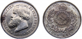 Brazil Empire Pedro II 1000 Reis 1870 Silver 12.72g KM# 481