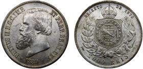 Brazil Empire Pedro II 2000 Reis 1889 Scratches Silver 25.57g KM# 485