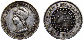 Brazil Republic of the United States 500 Reis 1889 Silver 6.35g KM# 494