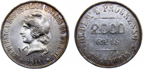 Brazil Republic of the United States 2000 Reis 1911 Rio de Janeiro mint Silver 19.88g KM# 508