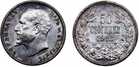 Bulgaria Kingdom Ferdinand I 50 Stotinki 1913 Kremnica mint Silver 2.51g KM# 30