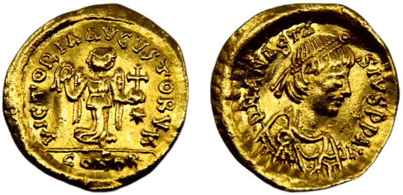 Byzantine Empire Anastasius I AU Tremissis AD 492-518 Constantinople mint Victor...