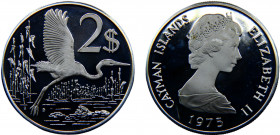 Cayman Islands British colony Elizabeth II 2 Dollars 1975 Ottawa mint(Mintage 5390) Silver 28.98g KM# 7