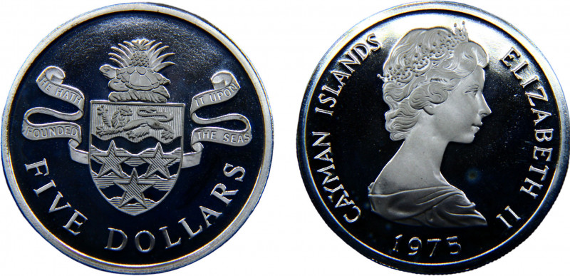Cayman Islands British colony Elizabeth II 5 Dollars 1975 Ottawa mint(Mintage 77...