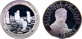 Chad Republic 1000 Francs 1999 (Mintage 2500) Stonehenge Silver 15.17g Schön# 16