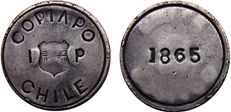 Chile Republic Copiapo 1 Peso 1865 Silver 21.8g KM# 4