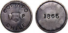 Chile Republic Copiapo 1 Peso 1865 Silver 21.8g KM# 4