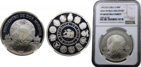 Chile Republic 10000 New Peso 1991 So (Mintage 34800) NGC PF68 Encounter of two Worlds Silver 27g KM# 230
