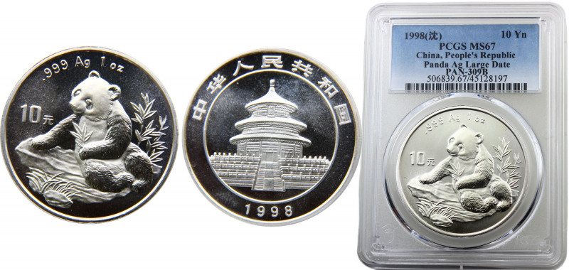 China People's Republic 10 Yuan 1998 (Mintage 250000) PCGS MS67 Panda Silver 31....